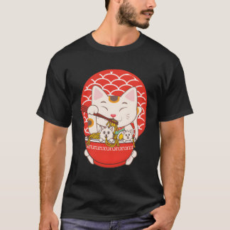 Ra Kawaii Anime Cat Eating Noodles T-Shirt