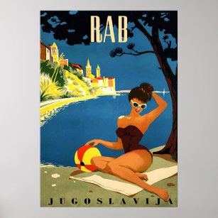 Rab, Insel, Jugoslawien, Bikini-Frau am Strand Poster