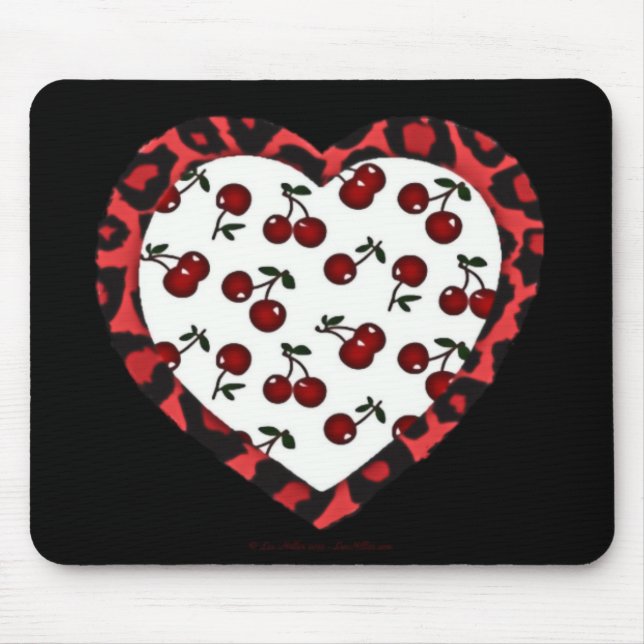 RAB Kirschen Leopard Print Heart Rockabilly Mousepad (Vorne)
