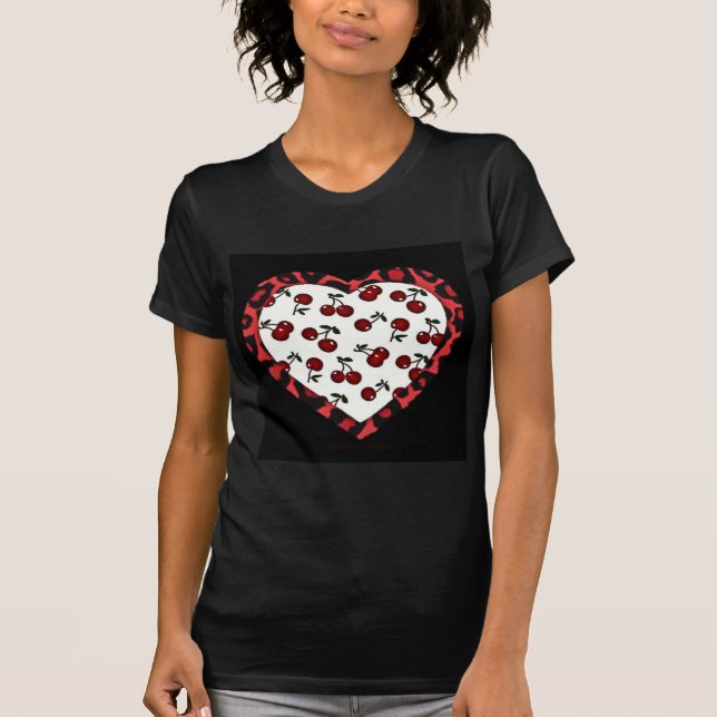 RAB Kirschen Leopard Print Heart Rockabilly T-Shirt (Vorderseite)