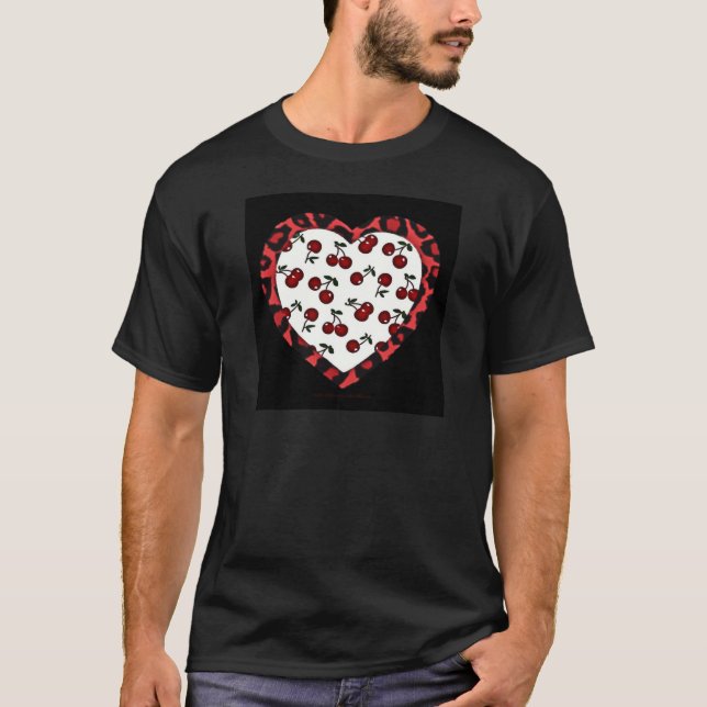 RAB Kirschen Leopard Print Heart Rockabilly T-Shirt (Vorderseite)