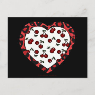 RAB Kirschen Leopardendruck Herz Rockabilly Postkarte