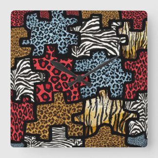 RAB Rockabilly Animal Print Puzzle Quadratische Wanduhr