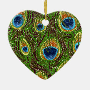 RAB Rockabilly Bunte Pfauenfedern Druck Keramik Ornament
