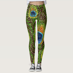 RAB Rockabilly Bunte Pfauenfedern Druck Leggings