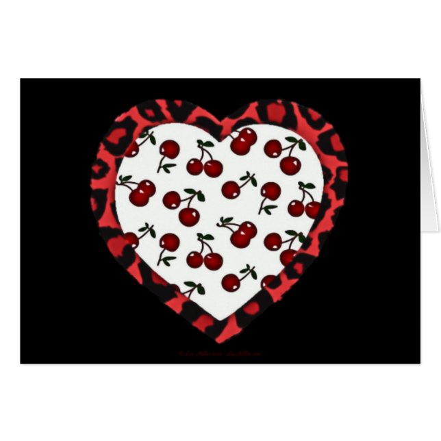 RAB Rockabilly Cherries Leopard Print Heart (Vorderseite (Horizontal))