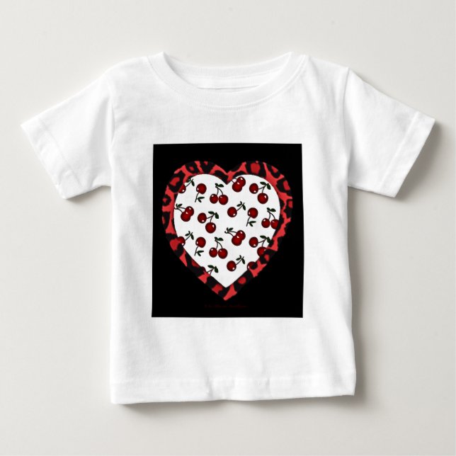 RAB Rockabilly Cherries Leopard Print Heart Baby T-shirt (Vorderseite)
