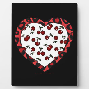 RAB Rockabilly Cherries Leopard Print Heart Fotoplatte
