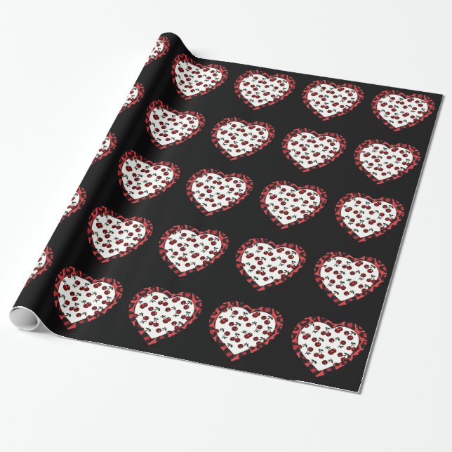 RAB Rockabilly Cherries Leopard Print Heart Geschenkpapier (Ungerollt)