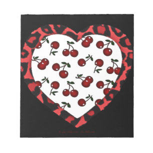 RAB Rockabilly Cherries Leopard Print Heart Notizblock
