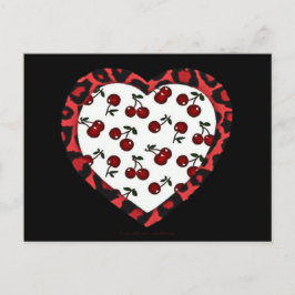 RAB Rockabilly Cherries Leopard Print Heart Postkarte