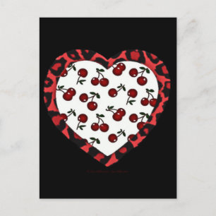 RAB Rockabilly Cherries Leopard Print Heart Postkarte