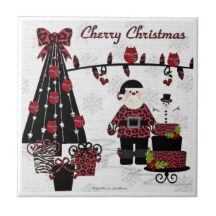 RAB Rockabilly Cherry Christmas Santa Tile Fliese