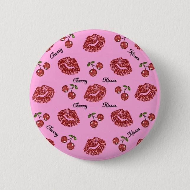 RAB Rockabilly Cherry Kisses auf Pink Button (Vorderseite)