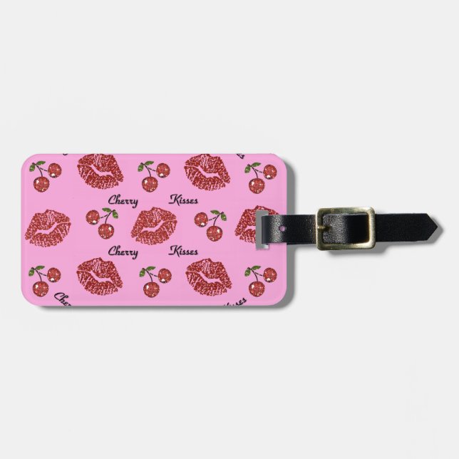 RAB Rockabilly Cherry Kisses auf Pink Gepäckanhänger (Vorderseite horizontal)