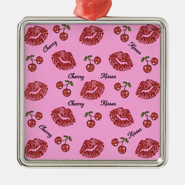RAB Rockabilly Cherry Kisses auf Pink Ornament Aus Metall (Vorne)