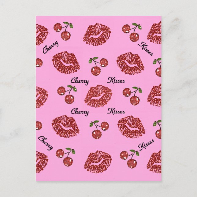 RAB Rockabilly Cherry Kisses auf Pink Postkarte (Vorderseite)