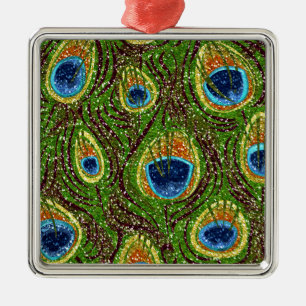 RAB Rockabilly Colorful Peacock Feathers Print Ornament Aus Metall