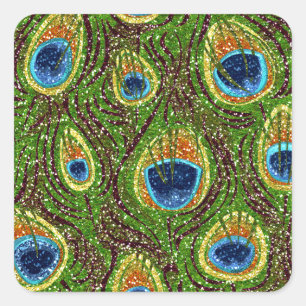 RAB Rockabilly Colorful Peacock Feathers Print Quadratischer Aufkleber
