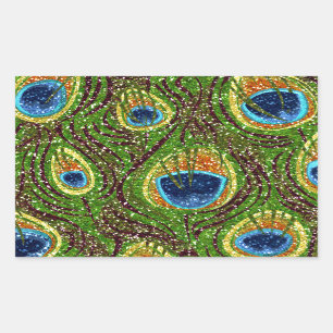 RAB Rockabilly Colorful Peacock Feathers Print Rechteckiger Aufkleber