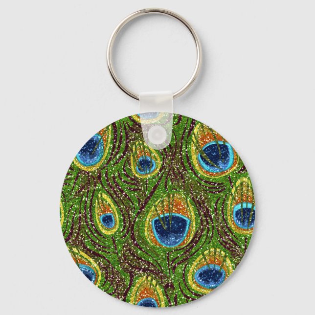 RAB Rockabilly Colorful Peacock Feathers Print Schlüsselanhänger (Vorderseite)