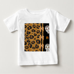 RAB Rockabilly Gold Leopard Print Sugar Skulls Baby T-shirt