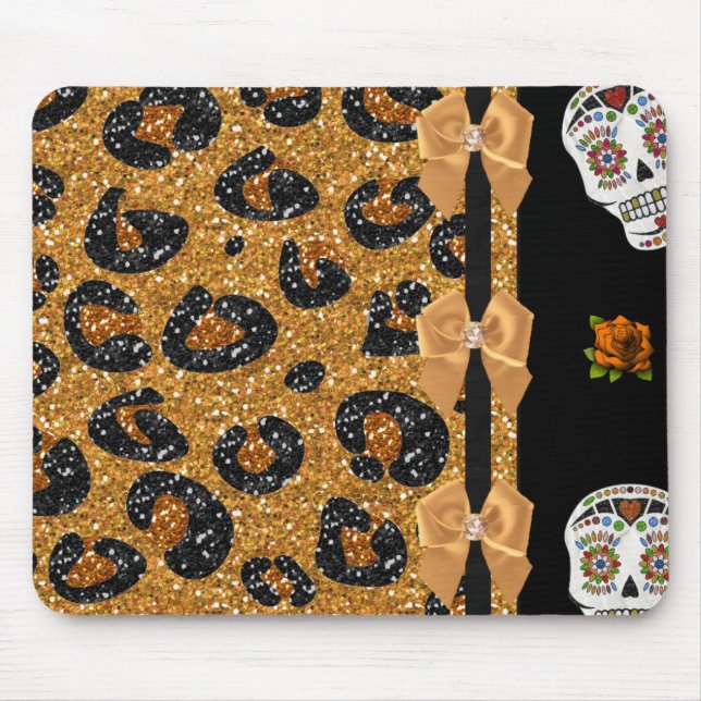 RAB Rockabilly Gold Leopard Print Sugar Skulls Mousepad (Vorne)