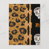 RAB Rockabilly Gold Leopard Print Sugar Skulls