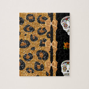 RAB Rockabilly Gold Leopard Print Sugar Skulls Puzzle