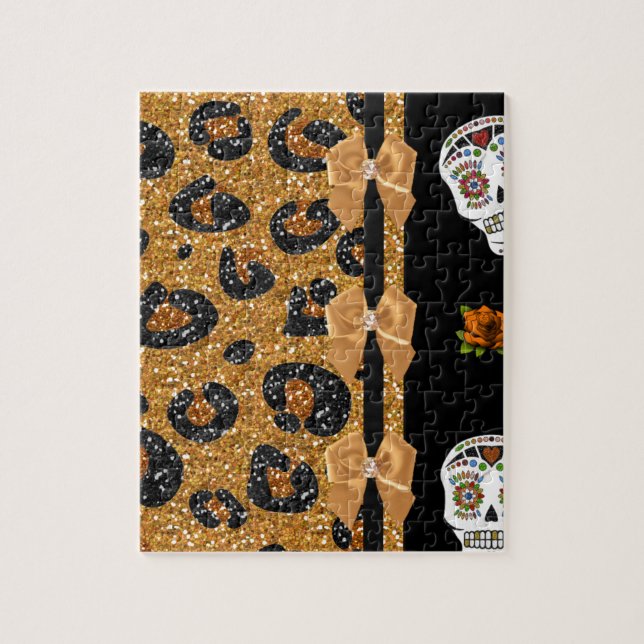 RAB Rockabilly Gold Leopard Print Sugar Skulls Puzzle (Vertikal)