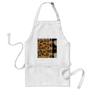 RAB Rockabilly Gold Leopard Print Sugar Skulls Schürze