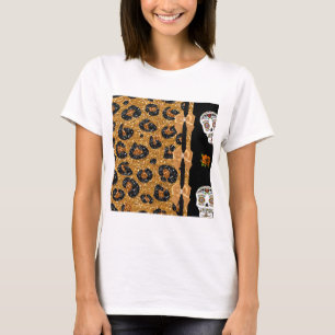 RAB Rockabilly Gold Leopard Print Sugar Skulls T-Shirt