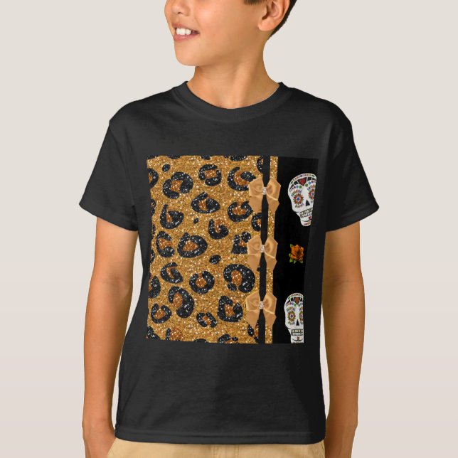 RAB Rockabilly Gold Leopard Print Sugar Skulls T-Shirt (Vorderseite)