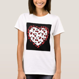 RAB Rockabilly Kirschen Leopardenprint Herz T-Shirt