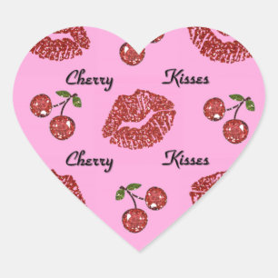RAB Rockabilly Kirschküsse auf Rosa Herz-Aufkleber