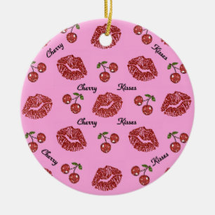RAB Rockabilly Kirschküsse auf Rosa Keramik Ornament