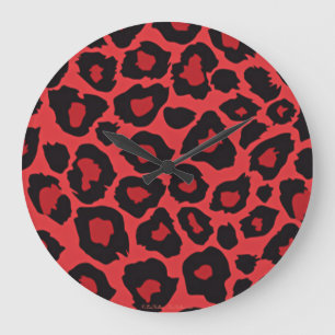 RAB Rockabilly Leopard Print Red Black Große Wanduhr