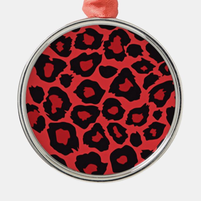 RAB Rockabilly Leopard Print Red Black Silbernes Ornament (Vorne)