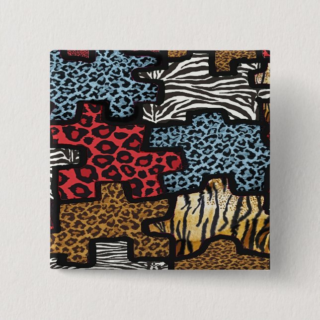 RAB Rockabilly Leopard Zebra Puzzle Druck Geschenk Button (Vorderseite)