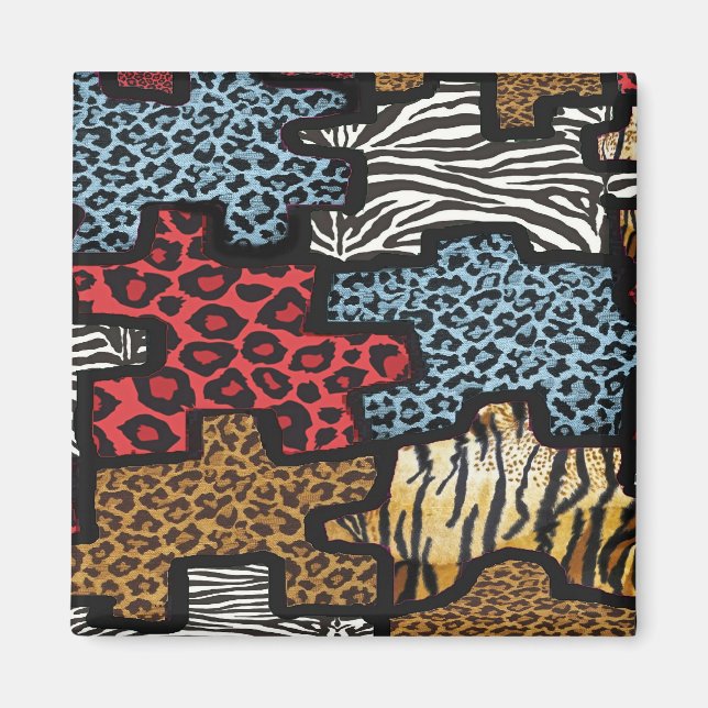 RAB Rockabilly Leopard Zebra Puzzle Druckgeschenke Magnet (Vorne)