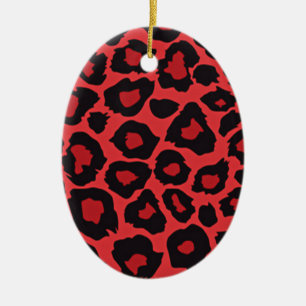 RAB Rockabilly Leopardenprint Rot Schwarz Keramik Ornament