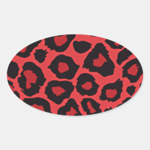 RAB Rockabilly Leopardenprint Rot Schwarz Ovaler Aufkleber