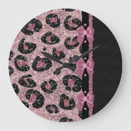RAB Rockabilly Pink Leopard Print Ribbon Bows Große Wanduhr