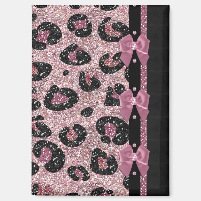 RAB Rockabilly Pink Leopard Print Ribbon Bows Magnet (Vorderseite)