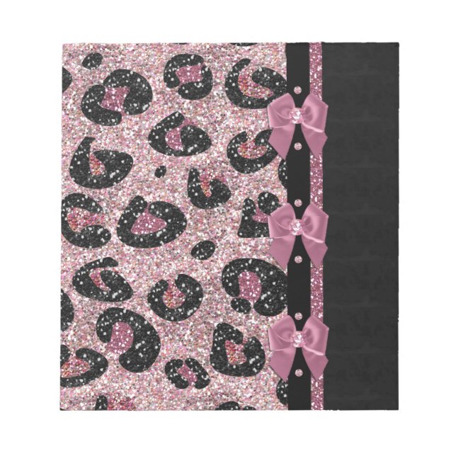 RAB Rockabilly Pink Leopard Print Ribbon Bows Notizblock (Vorderseite)