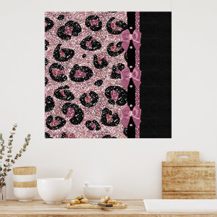 RAB Rockabilly Pink Leopard Print Ribbon Bows Poster