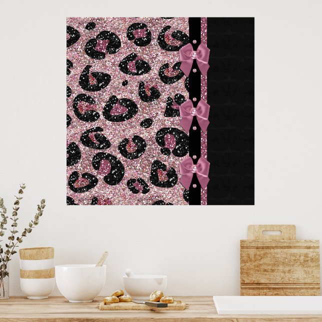RAB Rockabilly Pink Leopard Print Ribbon Bows Poster (Küche)