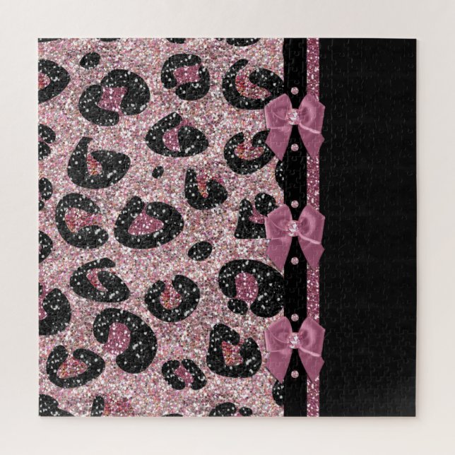 RAB Rockabilly Pink Leopard Print Ribbon Bows Puzzle (Vertikal)