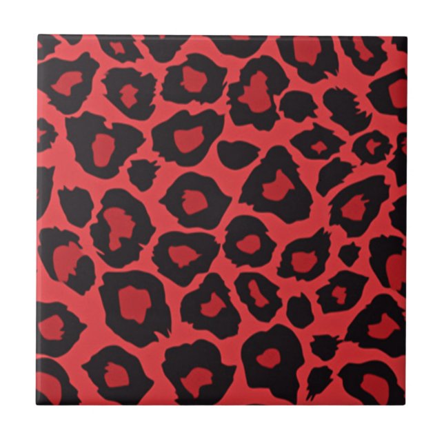 RAB Rockabilly Red Black Leopard Print Tile Fliese (Vorderseite)
