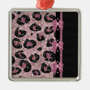 RAB Rockabilly Rosa Leoparden-Druck-Band-Schleifen Silbernes Ornament